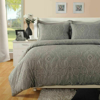 Grey Paisley Hotel Quality Duvet Cover Set 400TC Cotton King/Super King Bed Set