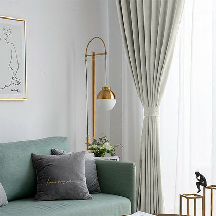 Luxurious Thermal Sueded Curtains Ready Made Eyelet Ring Top Pair Beige Bedroom