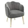 Occasional Velvet Gery Scallop Shell Back Chair Armchair Metal Legs Lounge Sofa
