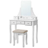 White Dressing Table Set with Mirror and Stool Girls Makeup Desk with 5 Drawers