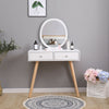 Vanity Dressing Table Makeup Desk w/ Round Mirror&2 Drawers,Stool White Bedroom