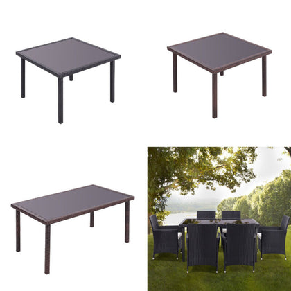 Rattan Glass Table Outdoor Garden Rectangle Patio Dining Tables UK