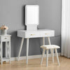 White Dressing Table with Dimmable LED Mirror Padded Stool 2 Drawer Vanity Table