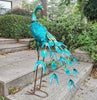 Colourful Peacock Metal Birds Garden Ornament Sculpture Friendly Features Decor