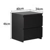 2 Drawers Black Bedside Cabinet Storage Nightstand Bedroom Chest Of Drawers