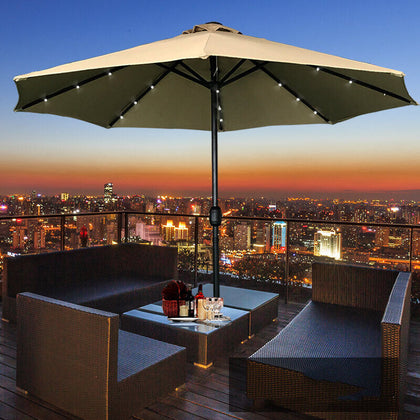 2.7M Garden Parasol Sun Umbrella Solar Powered Chain Light Tilt Crank 80PCS LED