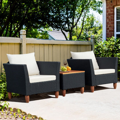3 Piece Outdoor Rattan Furniture Set Sectional Patio Bistro Sofas & Table Set
