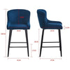 Pair of Velvet Blue Bar Stools Bar Chair with Soft Seat Home Kitchen Modern