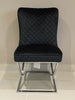 SALE Contemporary Black Velvet Dining Chair Brushed Button Back Chrome Legs