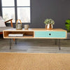 Brown Coffee Table Green Storage Drawer Open Shelf Black Metal Hairpin Legs