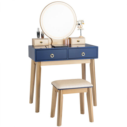 Dressing Table Vanity Set Modern Makeup Desk with Stool Adjustable LED Light