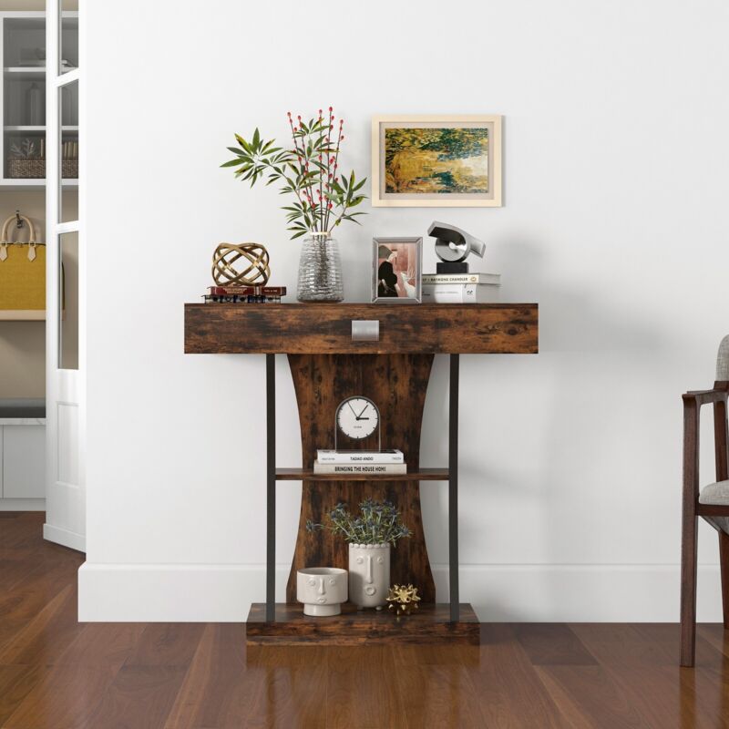 T-Shaped Console Table Wooden Foyer Table Couch Table W/ Drawer Entryw ...