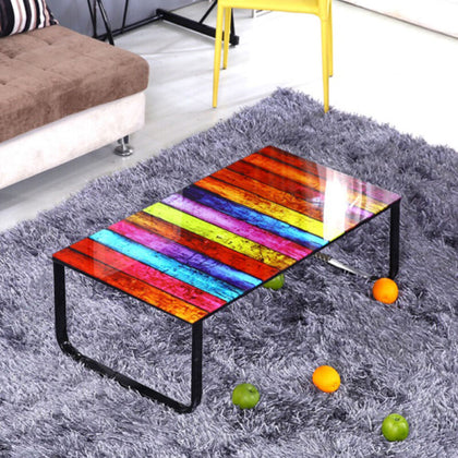 Rainbow Glass Coffee Table Metal Leg Side End Side Table Living Room Rectangle