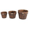 3PCS Wooden Planter Barrel Set Garden Patio Nesting Burnt Wood Bucket Planters