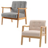 Wooden Frame Armchair Modern Linen Upholstered Living Room Fireside Sofa Chair