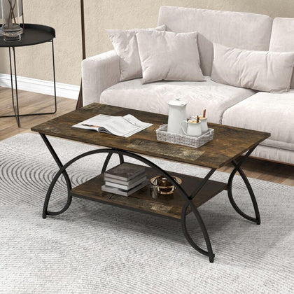 Modern Coffee Table 2-Tier Faux Marble Accent Table Snack End Table Living Room