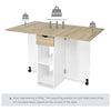 Wooden Mobile Drop Leaf Dining Table Folding Desk w/ 2 Wheels Storage Shelves