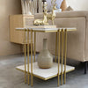Decorative Art Coffee Table Large Double Layer Marble Top Storage Gold Pole Legs