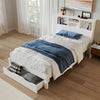 Wooden Storage Bed Frame with Bookcase Shelves Underbed Drawer NS