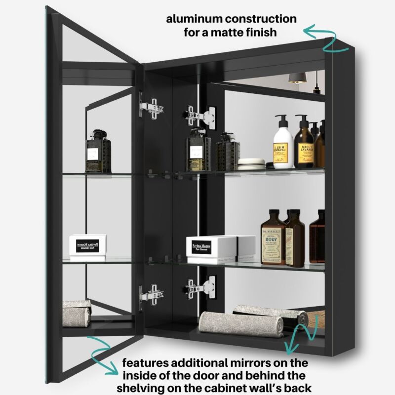 Industrial Bathroom Cabinet Mirror Wall Cupboard With Glass Shelves St ...