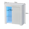 White Side End Table Wood Storage High Gloss Cabinet With LED Glass Living Room