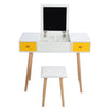 Dressing Table Stool Set Vanity Makeup Desk with Drawer Foldable Mirror Bedroom