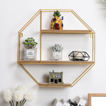 Wall Mounted Geometric Octagon Floating Shelf Storage Rack Living Room Bedroom