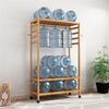 Bamboo Clothes Rail Garment Storage Coat Hat Hanging Shelf Rolling Trolley Stand