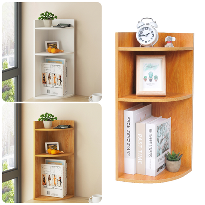 3 Tier Table Corner Shelf Bookshelf Storage Unit Corner Bookcase Space Saving
