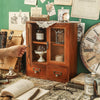 Kitchen DeskTop Cupboard Vintage Wood Storage Shelves Drawers Cabinet Glass Door
