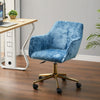 Blue Swivel Computer Desk Chair Crushed Velvet Padded Home Office Gas Lift Chair