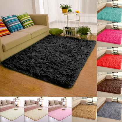 Fluffy Rugs Anti-Skid Shaggy Area Rug Dining Room Carpet Floor Mat Home Bedroom