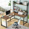 Industrial Corner Computer Desk w/ 2-Tier Bookcase for Home Office Study Writing