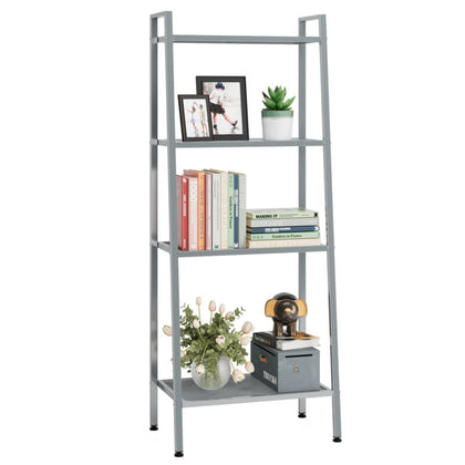 Ladder Shelf 4 Tiers Bookcase Bookshelf Metal Plant Stand with Adjustable Feet