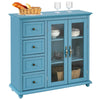 2-door Buffet Sideboard Modern Pantry Cupboard Tempered Glass Cabinet 4 Drawers