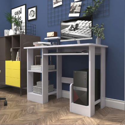 Computer PC Table Compact Home Wooden Desk Keyboard Tray Storage Shelf Corner