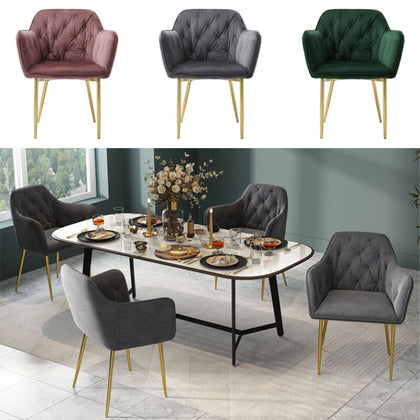Modern Dining Chair Velvet Padded Seat Metal Legs Kitchen Restaurant Home Office