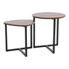 Set of 2 Pcs Modern Coffee Side End Tables Nest Wooden Tabletop Metal Legs Stand