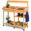 Garden Potting Table Wooden Planting Bench W/ Hooks Sink Drawer and Open Shelves