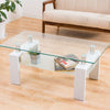 Rectangle Glass Coffee Table With Storage Modern Living Room Furniture White