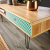 Brown Coffee Table Green Storage Drawer Open Shelf Black Metal Hairpin Legs