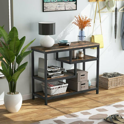 Multipurpose Console Table Industrial Entryway Table Sofa Table with 4 Shelves