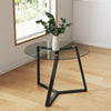 100cm Clear Round Tempered Glass & Black Metal Legs Kitchen Dining Tables Circle