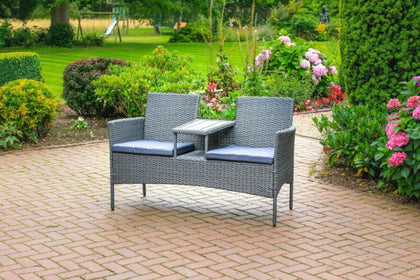 2 Seater Rattan Love Chair Garden Furniture Wicker Patio Seat Outdoor With Table