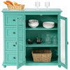 2-door Buffet Sideboard Modern Pantry Cupboard Tempered Glass Cabinet 4 Drawers