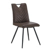 2Pcs Brown Dining Chairs Retro Faux Leather V Stripe Seat Metal Leg High Back
