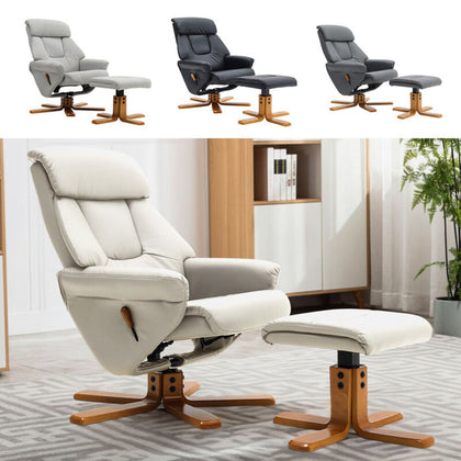 Recliner Swivel Leather Armchair Chair Sofa TV Cinema with Footrest Stool Lounge
