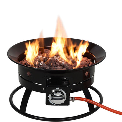 Portable Outdoor Gas Fire Pits Patio Heater with Lava Rocks Regulator Valve Hose