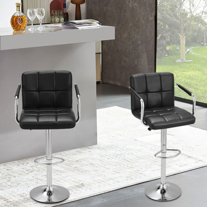 2 X Bar Stools Height Adjustable Swivel Bar Kitchen Chair With Backrest Armrest