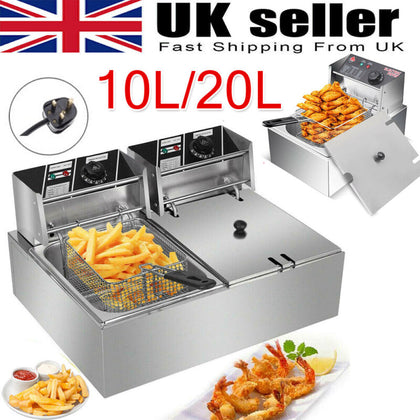 Commercial Electric Deep Fryer Fat Chip Single Dual Tank Stainless Steel 2500W
